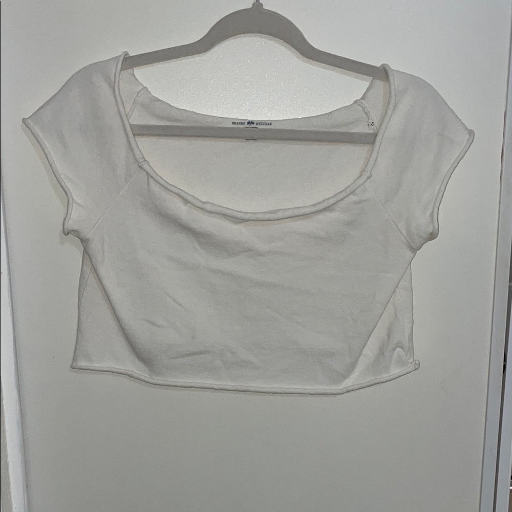 Brandy Melville White Cut off Bottom & Sleeves Crop Top | OS